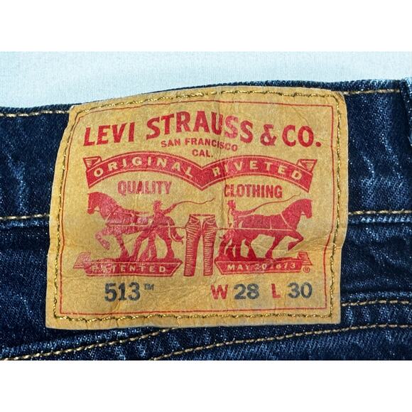 Levi's 513 Men's Slim Straight Leg Dark Blue Denim Jeans - Size 28x30 (28x29) - Picture 3 of 5